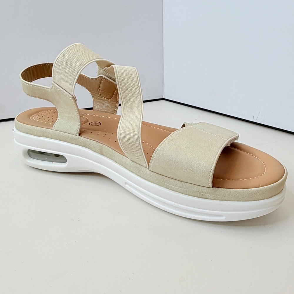 Mysoft Womens Platform Wedge Sandals Cream Tan Air Cushion Strappy Size 11W